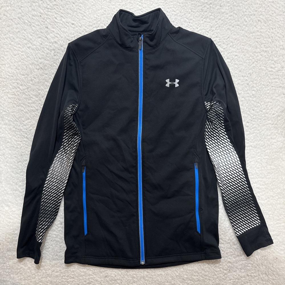 Under Armour Men's Jacket Sz 2XL Black Run Hybrid E-L Reflective Full Zip Fitted